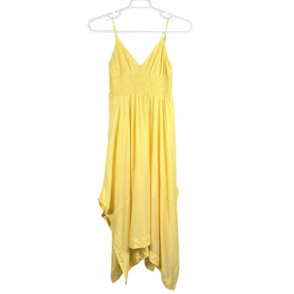 By The River NWT S Yellow Sleeveless Shirred Bodice Handkerchief Hem Maxi Dress - Picture 8 of 16